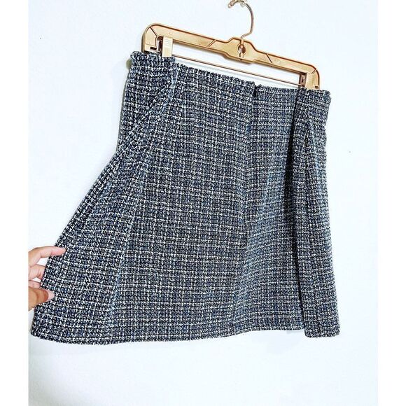 Boutique Blue Plaid Houndstooth Skirt - Picture 3 of 4